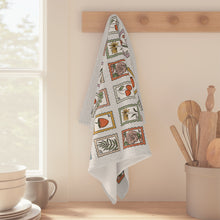 Load image into Gallery viewer, Floral Stamps Kitchen Tea Towel
