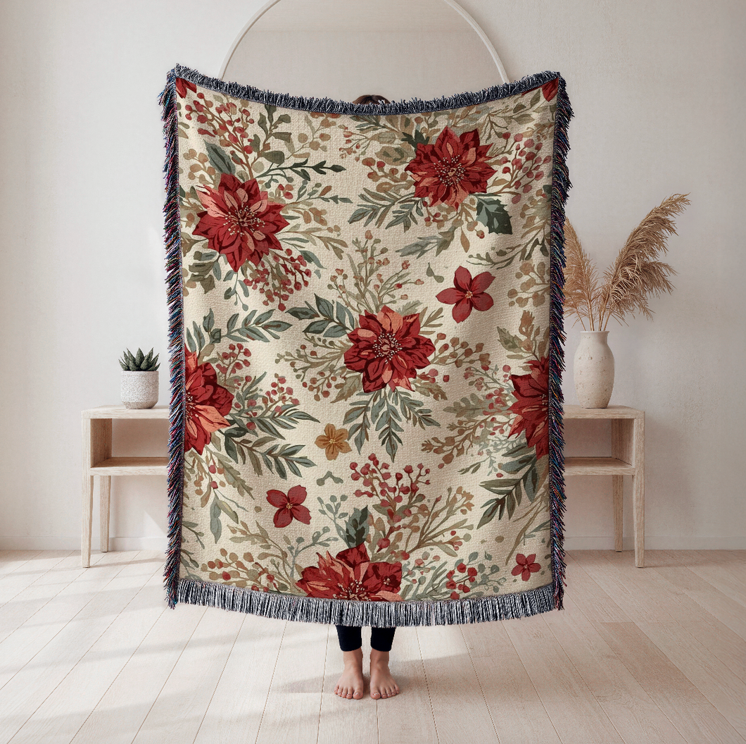 Floral Woven Blanket - Cozy Decorative Throw, Home Comfort, Perfect for Gifts, Boho Style, Warm Blanket for All Occasions